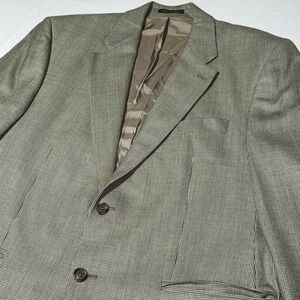 Lauren Ralph Lauren Mens 44L Blazer Sport Jacket Beige Tan Silk Wool Houndstooth